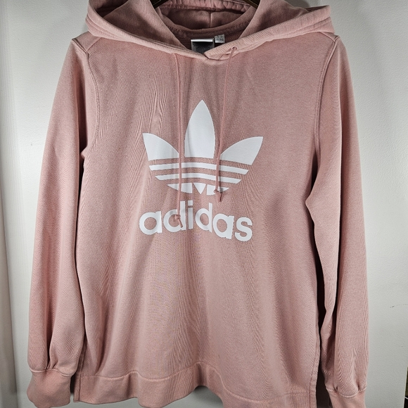 Adidas Pink & White Terry Crop Hoodie - Picture 2 of 13